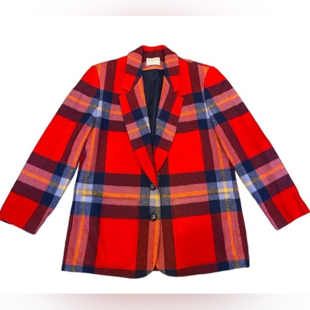 Pendleton Red Multi Plaid Wool Blazer